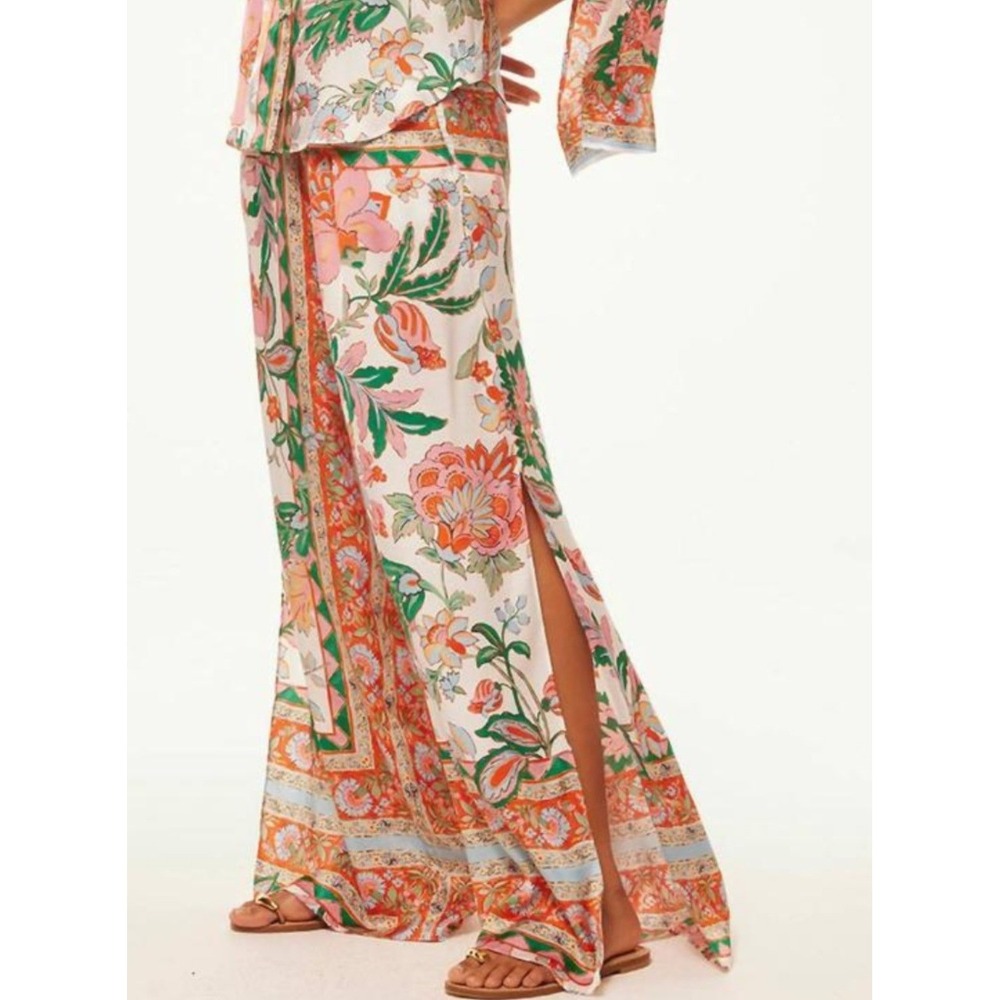 MISA Los Angeles Floral Border Print Wide Leg Pants Boho L Festival Beach